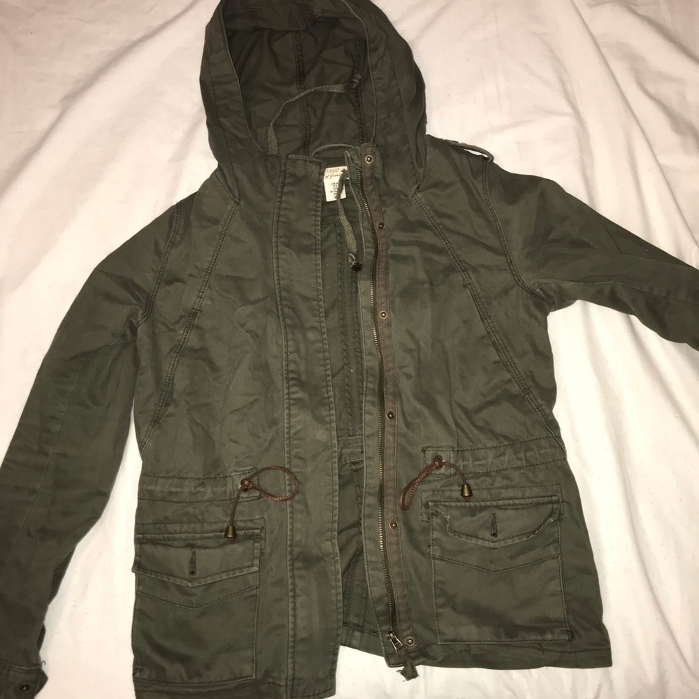 H&M military army green hooded jacket Slytherin